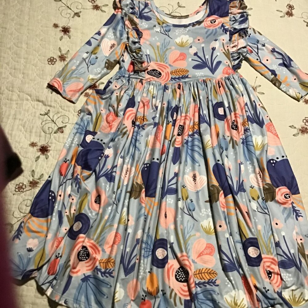 Mila and Rose Girl's 3/4 Sleeve Ruffle Print Twirl Dress, Size 9/10, Great Shape